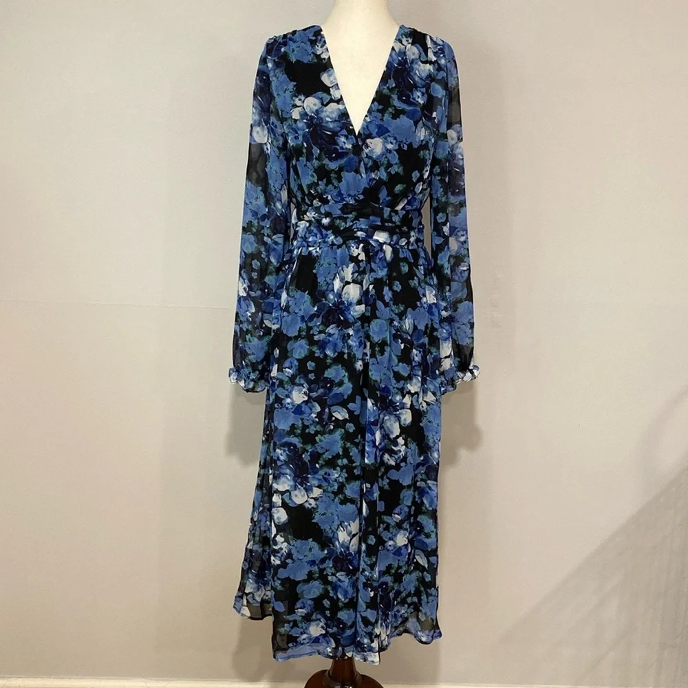 Lulu’s Impressive Charm Black Multi Floral Print Long Sleeve Midi Dress - Picture 6 of 9